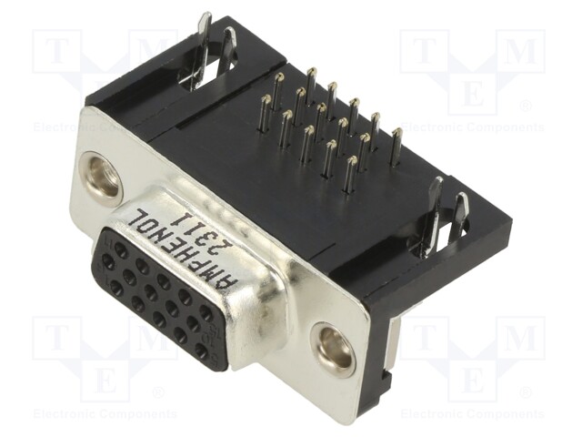 D Sub Connector, High Density, Receptacle, HD Series, 15 Contacts, DE, Solder