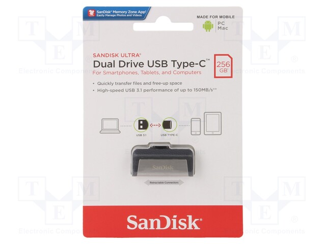 Pendrive; OTG,USB 3.0; 256GB; 150MB/s; USB A,USB C