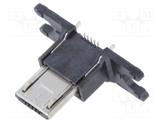 Plug; USB B micro; ZX; flange (2 holes),on PCBs; SMT,THT; PIN: 5