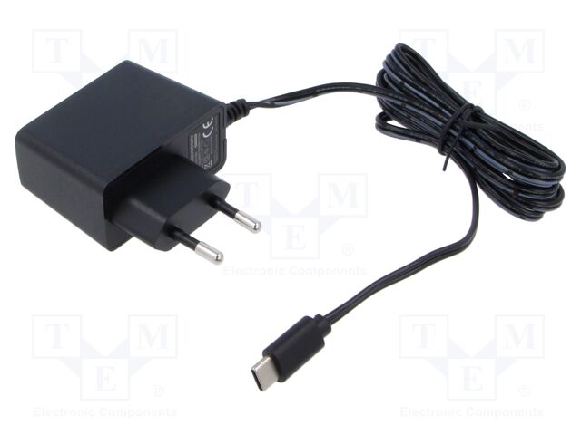 Power supply: switching; mains,plug-in; 5VDC; 3A; 15W; Out: USB C
