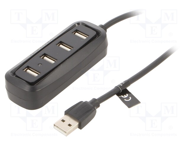 Hub USB; USB A; USB 2.0; PnP; black; Number of ports: 4; 480Mbps; 1m