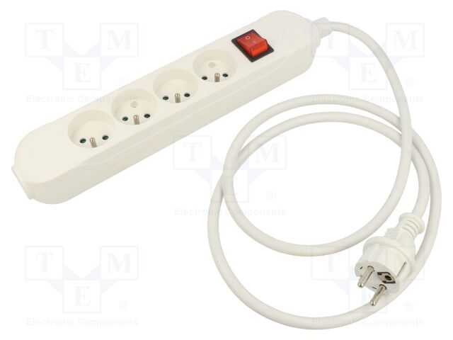 Extension lead; Sockets: 4; PVC; white; 3x1,5mm2; 3m; 16A; PRO