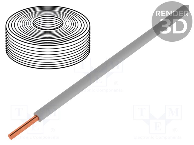 Wire; 0.2mm2; solid; Cu; PVC; grey; 60V; 10m; 1x0.2mm2
