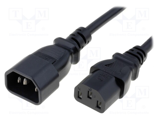 Cable; 3x1mm2; IEC C13 female,IEC C14 male; PVC; 1.8m; black; 10A