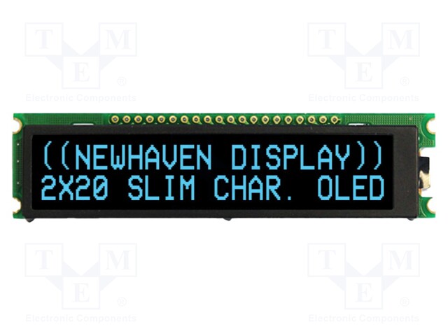 Display: OLED; alphanumeric; 20x2; Dim: 92x23.3x2.5mm; blue; PIN: 20