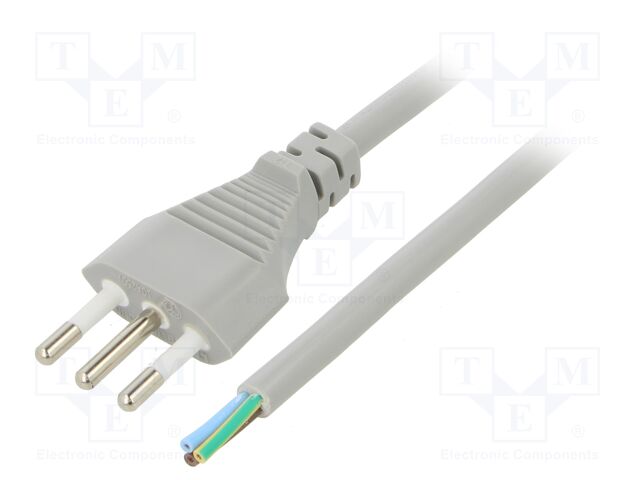 Cable; CEI 23-50 (L) plug,wires; PVC; 1m; grey; 3G1mm2; 10A; 250V