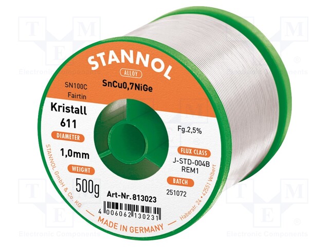Soldering wire; Sn99,3Cu0,7+NiGe; 1mm; 500g; lead free; 2.5%