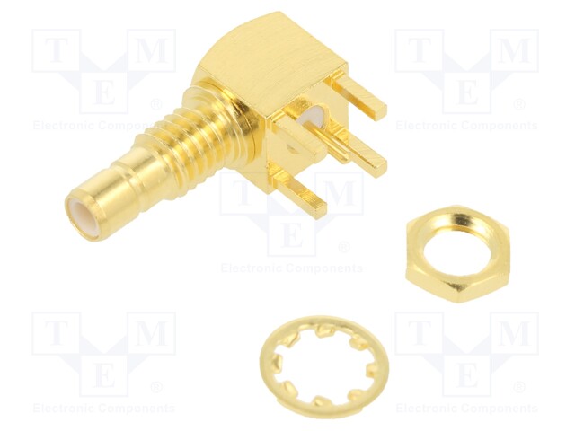 Socket; SMB; male; angled 90°; 50Ω; THT; teflon; gold-plated