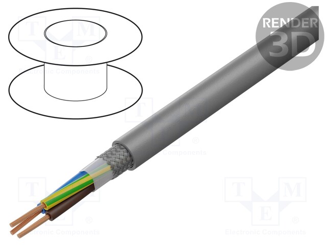 Wire; YSLCY-JB; 3G1,5mm2; shielded,tinned copper braid; PVC; grey