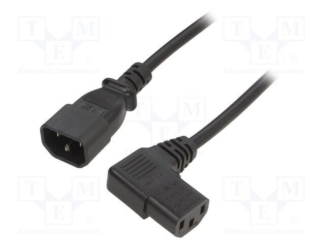 Cable; IEC C13 female 90°,IEC C14 male; PVC; 1.8m; black; 10A