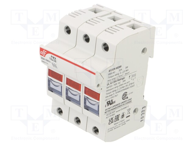 Fuse holder; cylindrical fuses; 10x38mm; Mounting: DIN; 32A; IP20