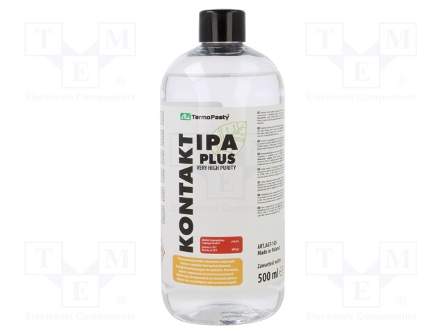 Isopropyl alcohol; 500ml; liquid; plastic container; colourless