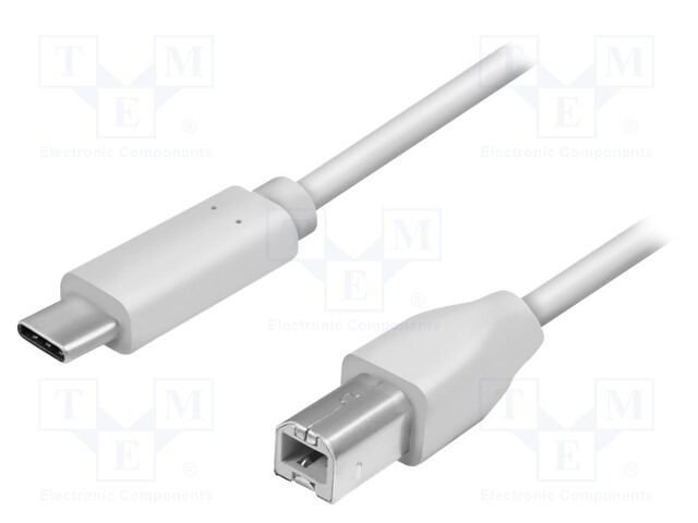Cable; USB 2.0; USB B plug,USB C plug; 2m; grey