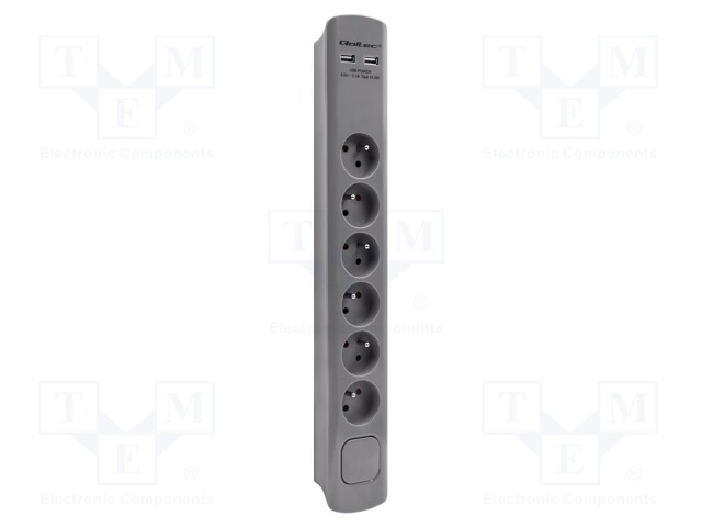 Plug socket strip: protective; Sockets: 6; 230VAC; 16A; grey