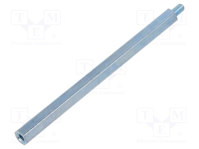 Screwed spacer sleeve; 100mm; Int.thread: M4; Ext.thread: M4; zinc