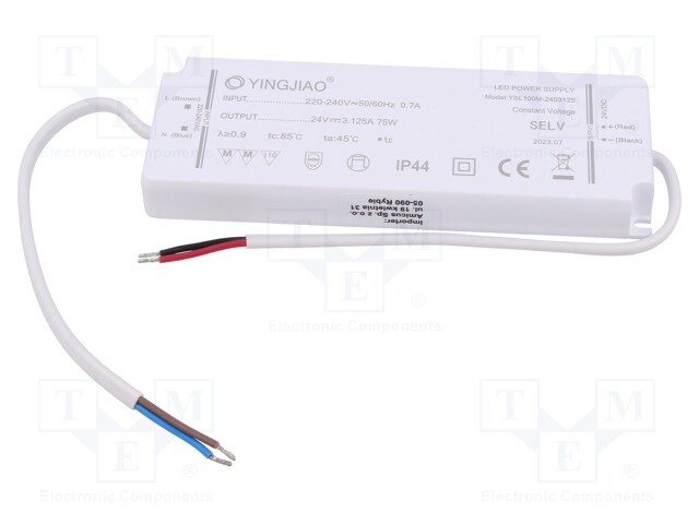 Power supply: switched-mode; LED; 75W; 24VDC; 3125mA; 220÷240VAC
