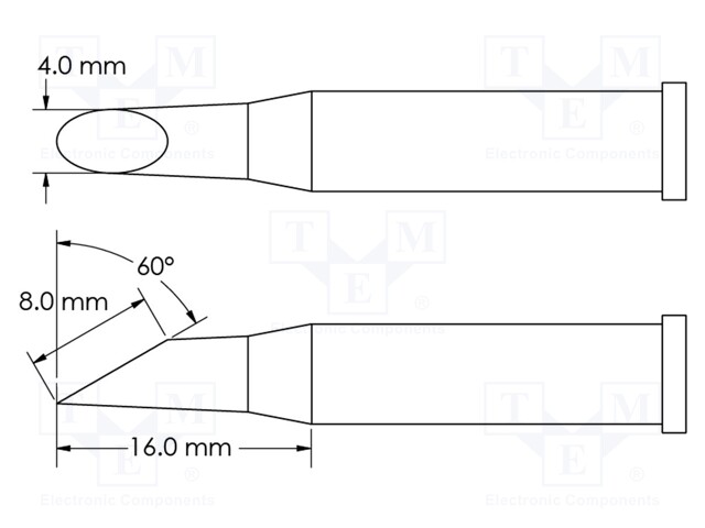 Soldering Tip, Hoof/60° Bevel, 4 x 16 mm, Soldering Station