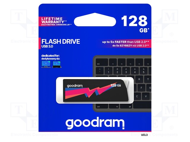 Pendrive; USB 3.0; 128GB; Read: 60MB/s; Write: 20MB/s; Colour: black