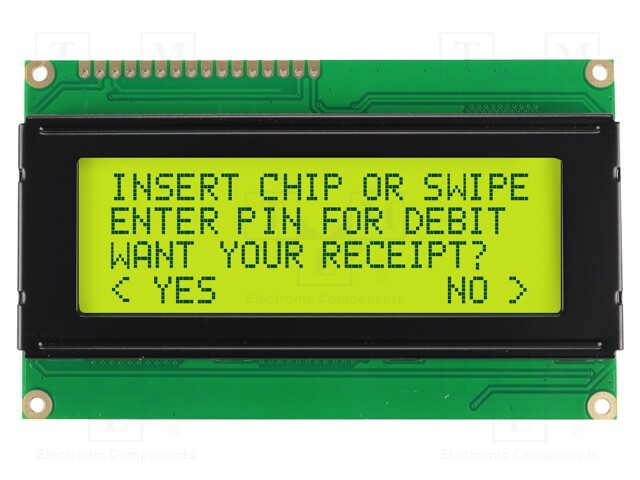 Display: LCD; alphanumeric; STN Positive; 20x4; yellow-green; LED