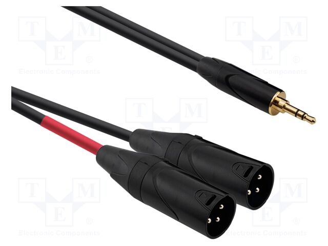 Cable; Jack 3.5mm plug,XLR male 3pin x2; 9m; black; PVC