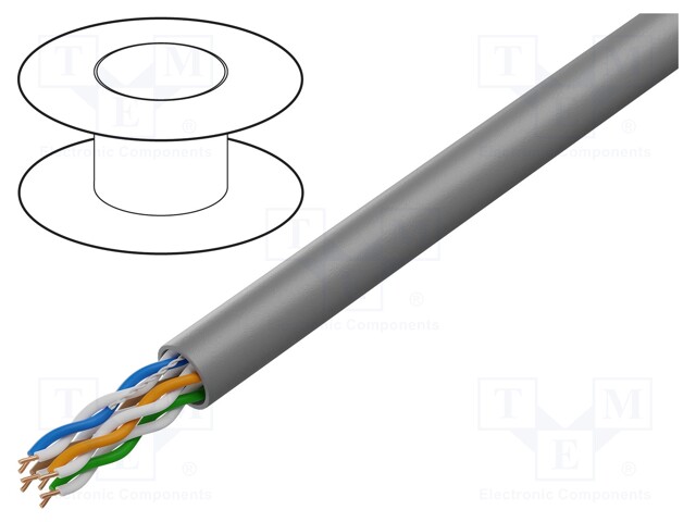 Wire; U/UTP; 4x2x24AWG; 5e; wire; Cu; PVC; grey; 100m; Øcable: 5.2mm