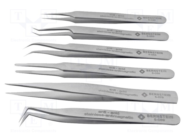 Kit: tweezers; Pcs: 6; for precision works