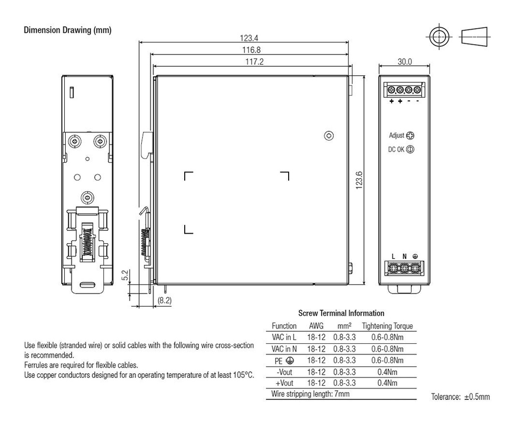 Power supply: switched-mode; for DIN rail; 120W; 12VDC; 10A; 86%