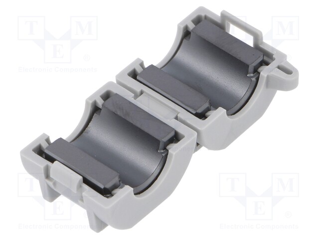 Ferrite: two-piece; on round cable; A: 21mm; B: 17mm; C: 9mm; D: 20mm
