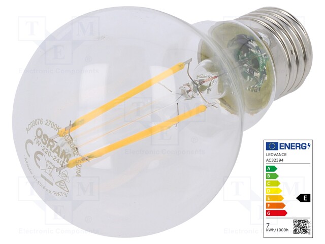 LED lamp; warm white; E27; 230VAC; 806lm; 7W; 2700K; CRImin: 80