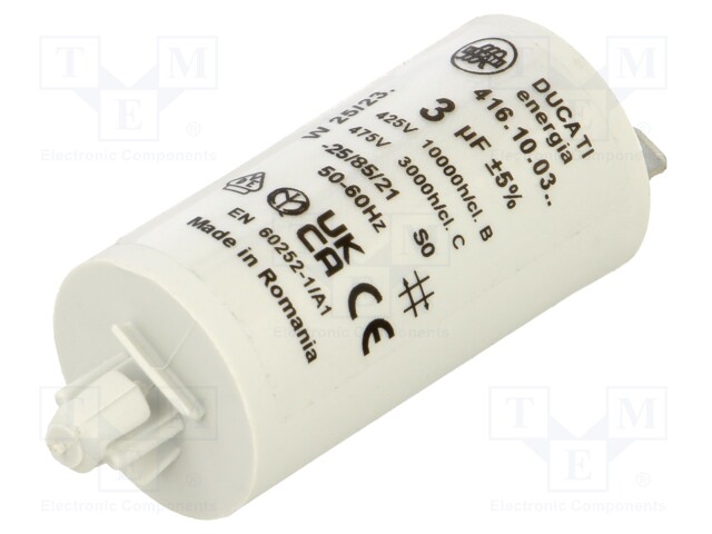 Capacitor: motors, run; 3uF; 400VAC; Ø28x55mm; -25÷85°C; ±5%