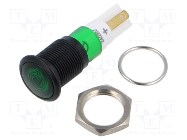 Indicator: LED; prominent; green; 24÷28VDC; 24÷28VAC; Ø12mm; IP50