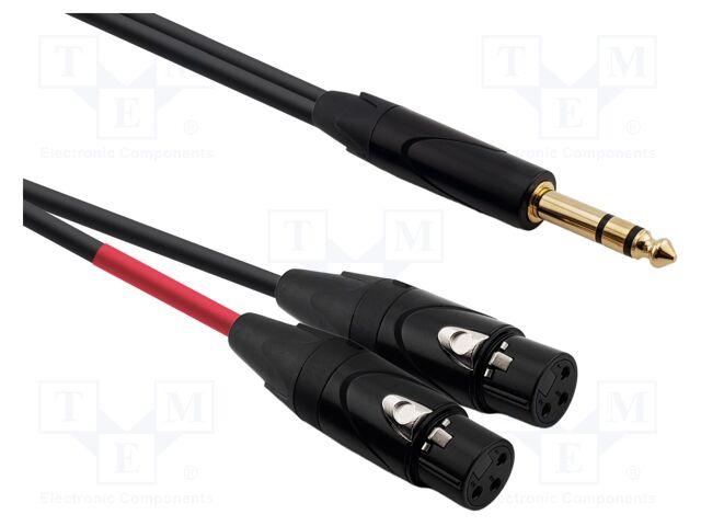 Cable; Jack 6,3mm plug,XLR female 3pin x2; 20m; black; PVC
