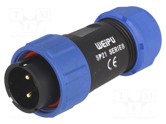 Plug; male; SP21; PIN: 2; IP68; 7÷12mm; soldering; for cable; 500V