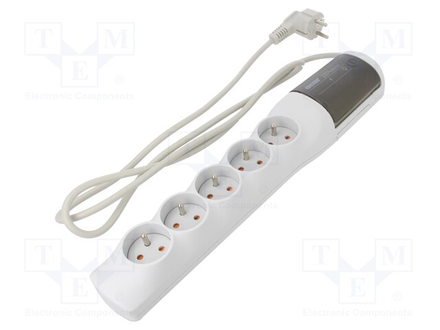 Plug socket strip: protective; Sockets: 5; 230VAC; 10A; grey