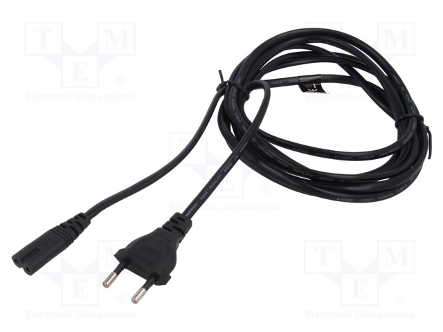 Cable; CEE 7/16 (C) plug,IEC C7 female; PVC; 1.8m; black; 2.5A