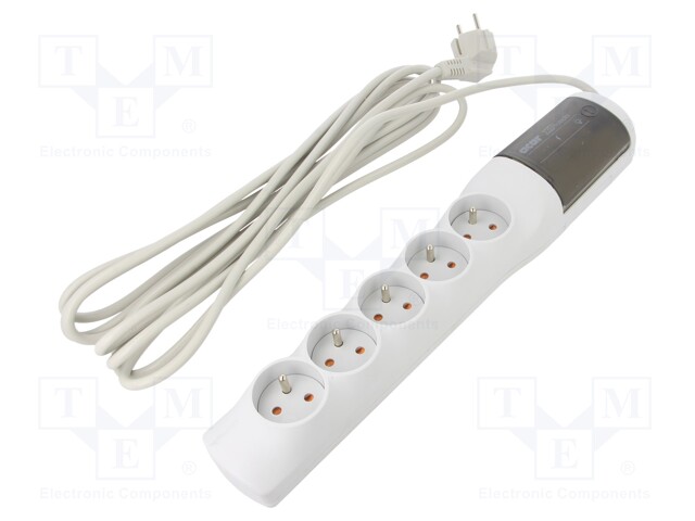 Plug socket strip: protective; Sockets: 5; 230VAC; 10A; grey