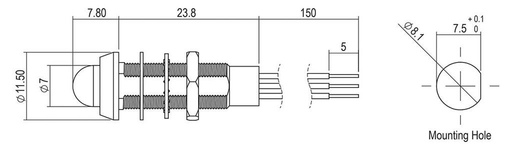 Indicator: LED; prominent; 2÷2.2VDC; Cutout: Ø8.1mm; IP67; ØLED: 7mm