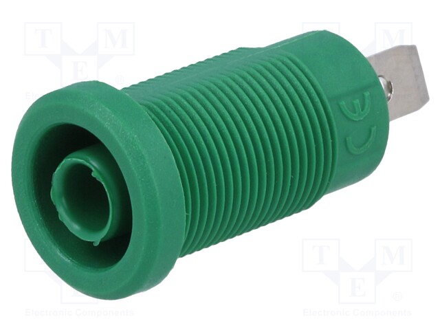 Socket; 4mm banana; 36A; 1kV; green; nickel plated; on panel,screw