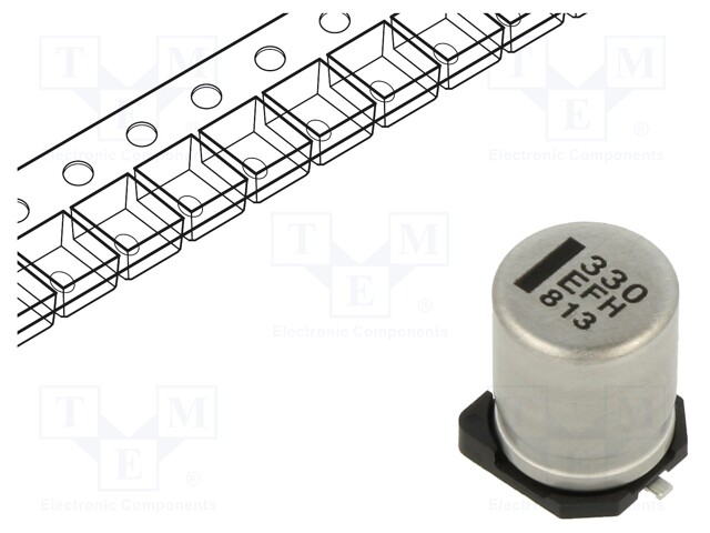Capacitor: electrolytic; low ESR; SMD; 330uF; 25VDC; Ø8x10.2mm