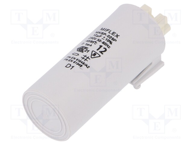 Capacitor: for discharge lamp; 12uF; 250VAC; ±10%; Ø30x70mm; V: 7