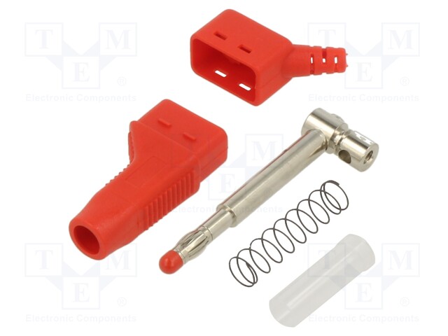 Plug; 4mm banana; 32A; 30VAC; 60VDC; red; 2.5mm2; on cable