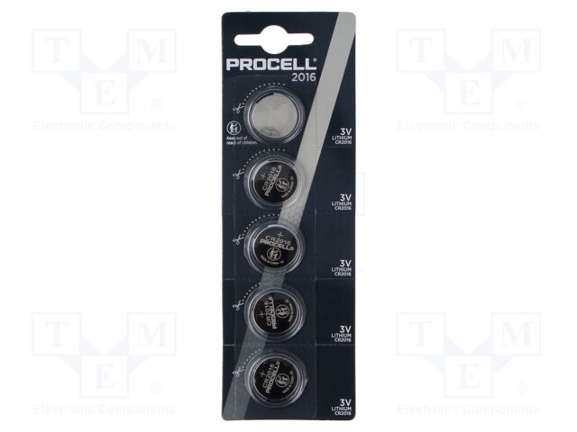 Battery: lithium; 3V; CR2016,coin; non-rechargeable; Ø20x1.6mm