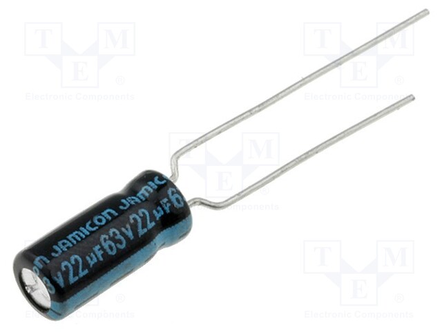 Capacitor: electrolytic; 22uF; 63VDC; Ø5x11mm; Pitch: 2mm