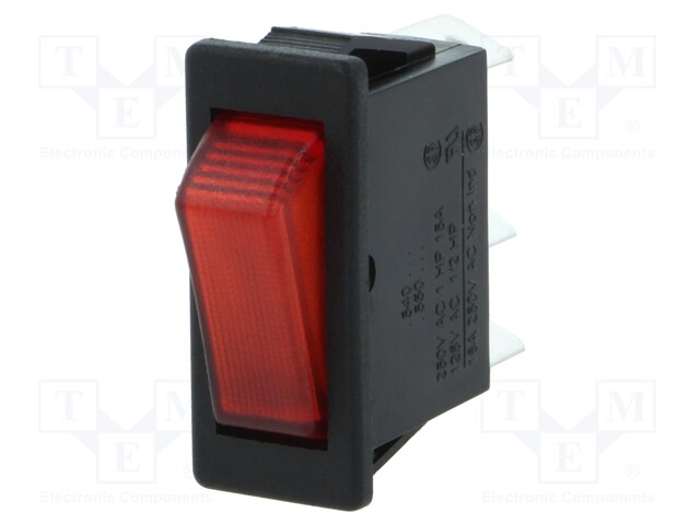 ROCKER; SPST; Pos: 2; OFF-ON; 16A/250VAC; red; neon lamp 250V