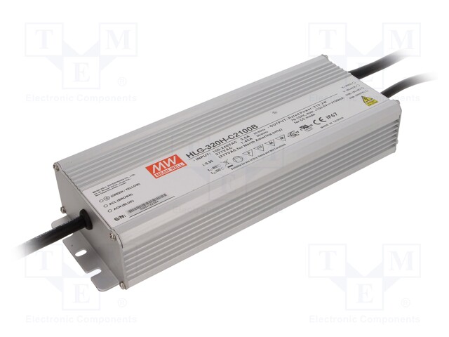 Power supply: switched-mode; LED; 320W; 76÷152VDC; 2100mA; IP67