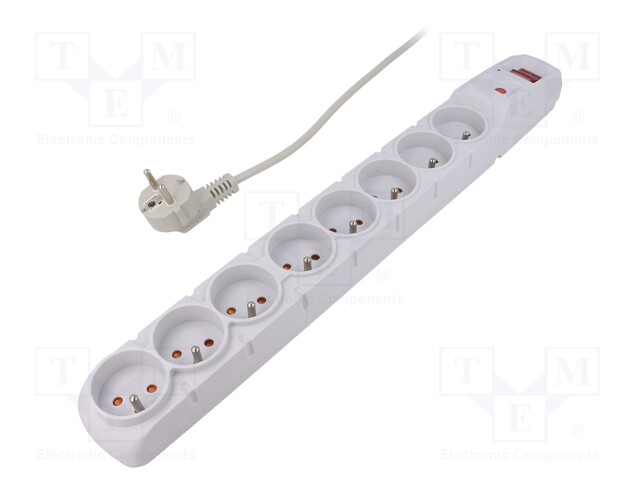 Plug socket strip: protective; Sockets: 8; 230VAC; 10A; grey