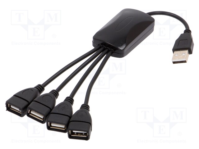 Hub USB; USB 2.0; black; Number of ports: 4; 0.15m