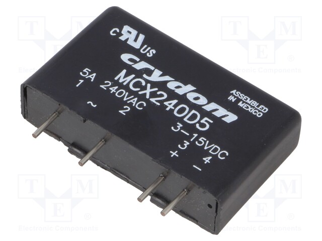 Relay: solid state; Ucntrl: 3÷15VDC; 5A; 12÷280VAC; THT; SIP