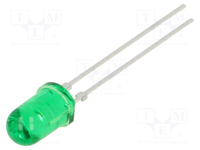LED; 5mm; green; 16÷40mcd; 14°; Front: convex; Pitch: 2.54mm