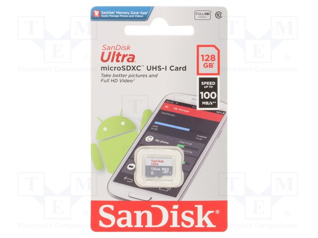 Memory card; Android; microSDXC; 128GB; R: 100MB/s; -25÷85°C